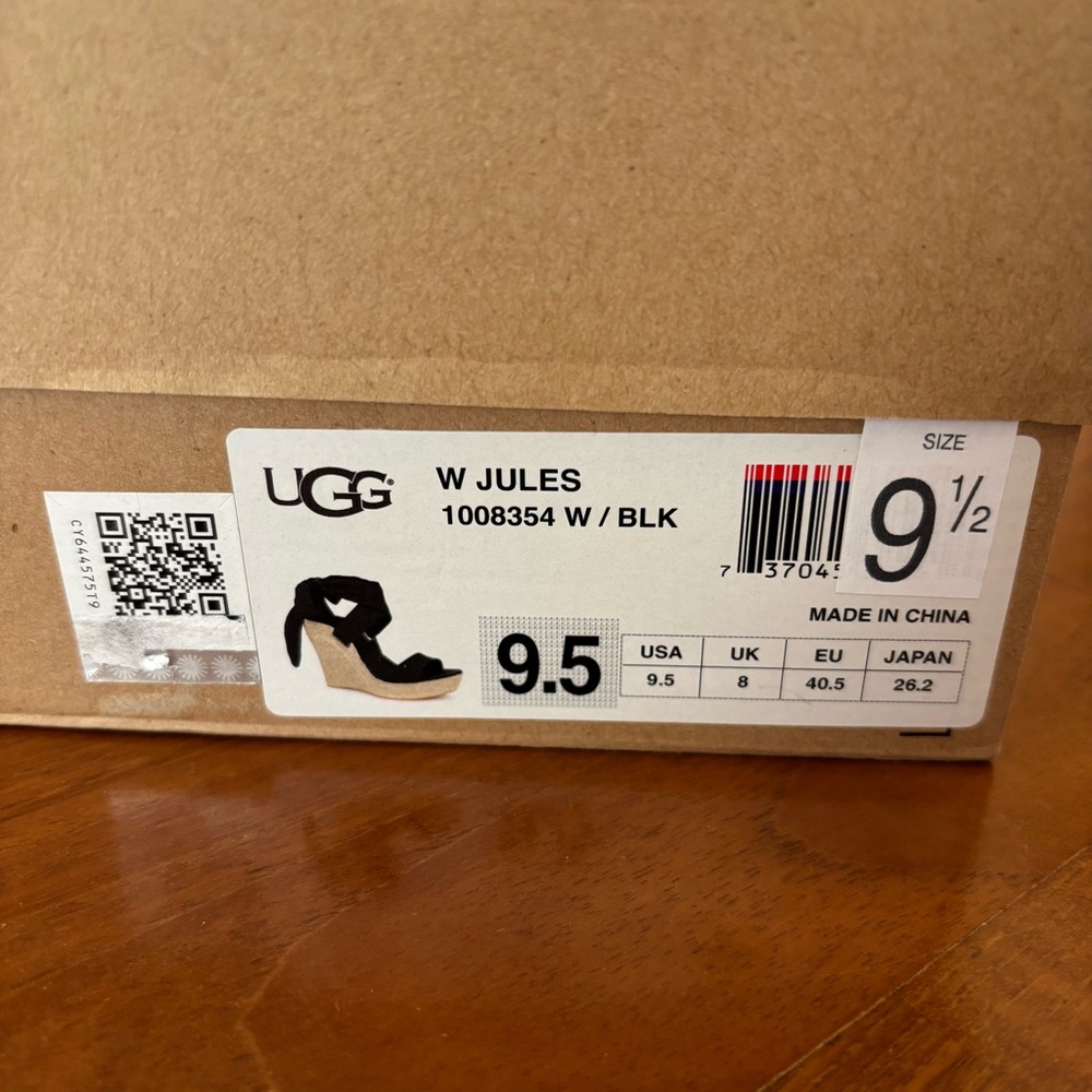 Ugg Women’s Jules Platform Wedge Ribbon Tie Espadrille Sandals Black/Beige sz 9 - Picture 3 of 16